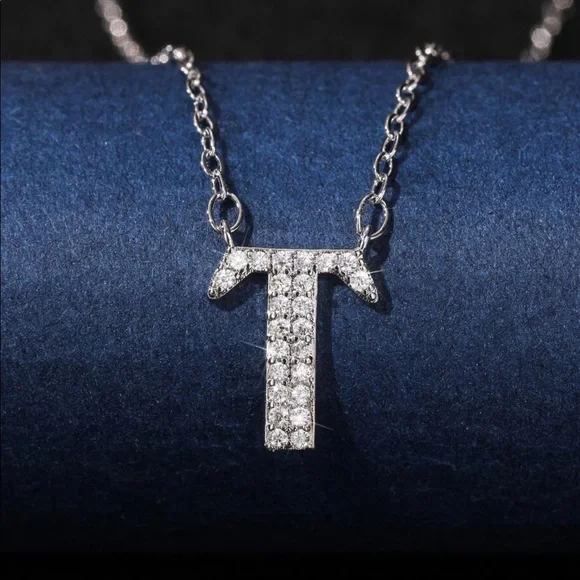 New 925 Silver Initial Letter Diamond Necklaces - Picture 15 of 16